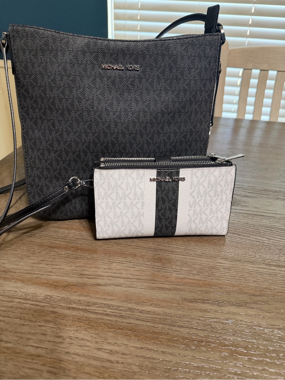 Michael Kors Black and White Logo Crossbody with Matching Wristlet